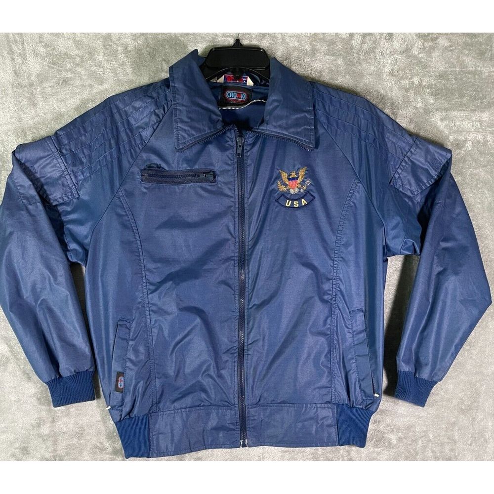Vintage USA Jacket Large Blue Embroidered United States of America